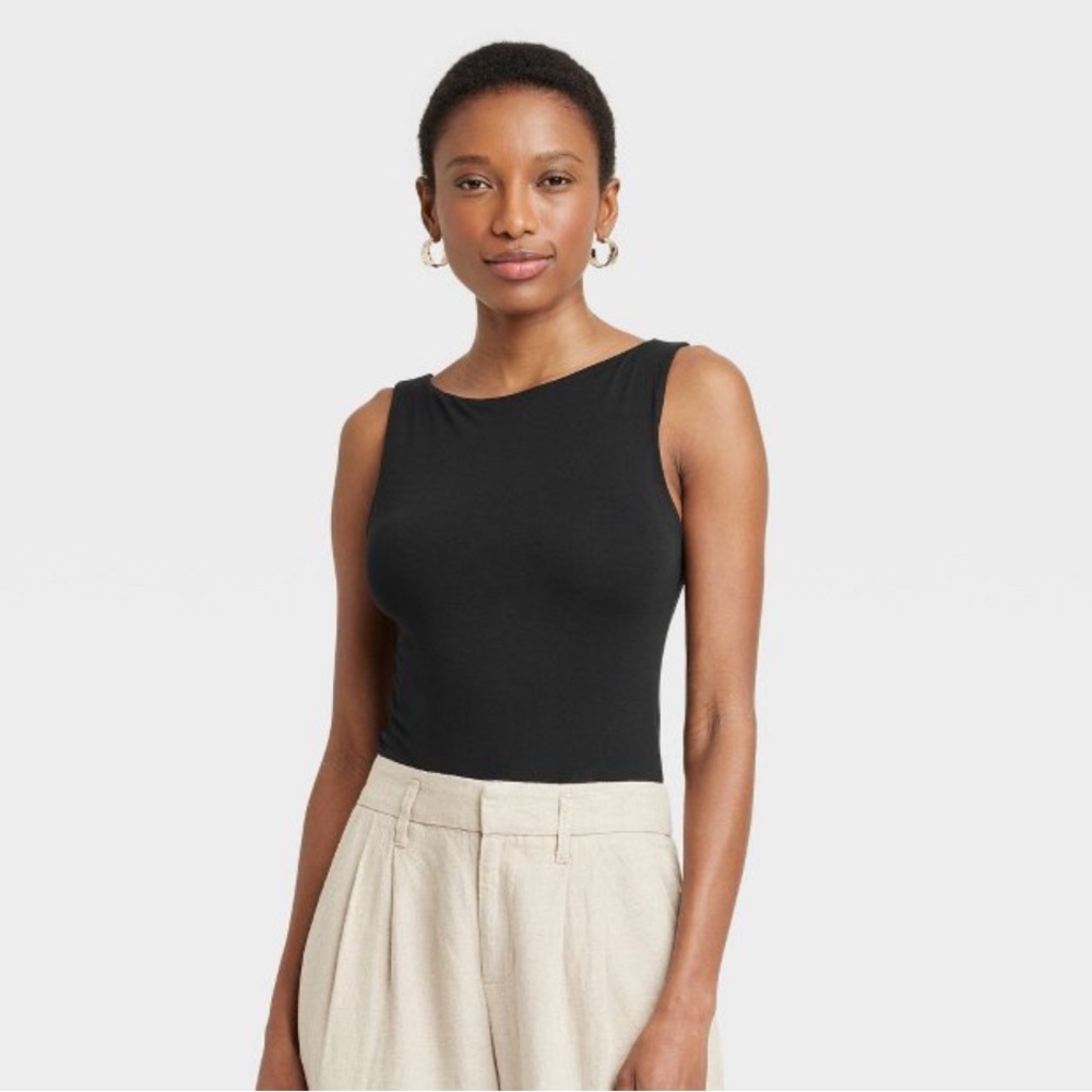A New Day Compression Sleeveless Bodysuit Boat Neck Black
